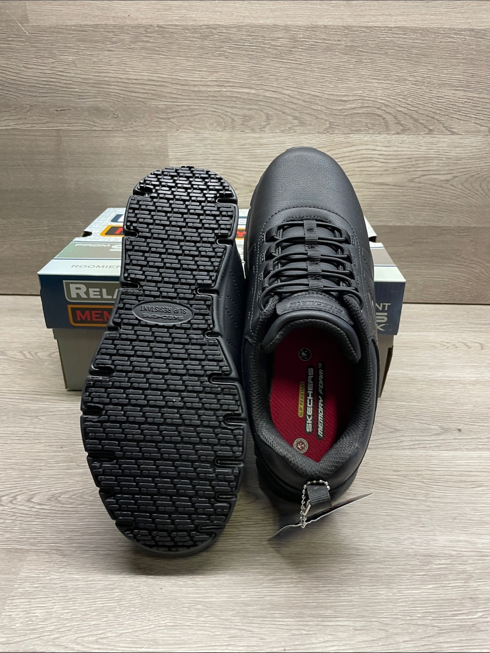Skechers Men's Black Athletic Work Shoe with Red Insole #613